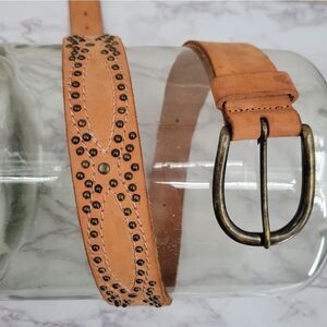 Banana Republic Tan Leather Dark Brass Studded Belt Women's Medium